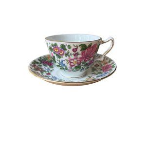 Vintage 1940s Crown Staffordshire Thousand Flowers Bone China Teacup and Saucer